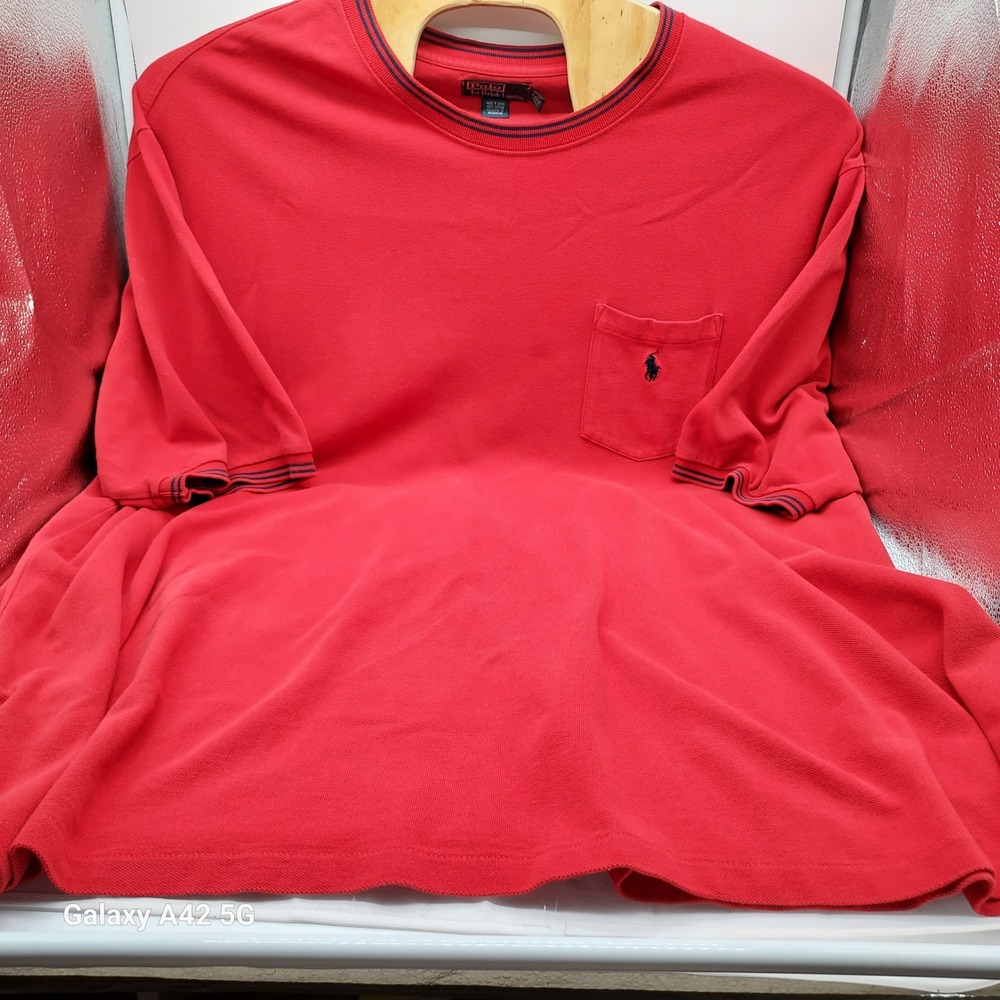 Polo Ralph Lauren Mens‎ 4XLT Red Pique Pocket T-Shirt Big & Tall Navy Tipping